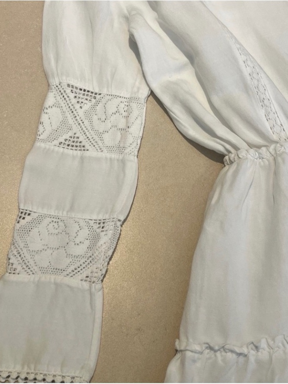 Anine Bing Cream Linen-Blend Lace Detail Mini Dress - Size S - Picture 11 of 14